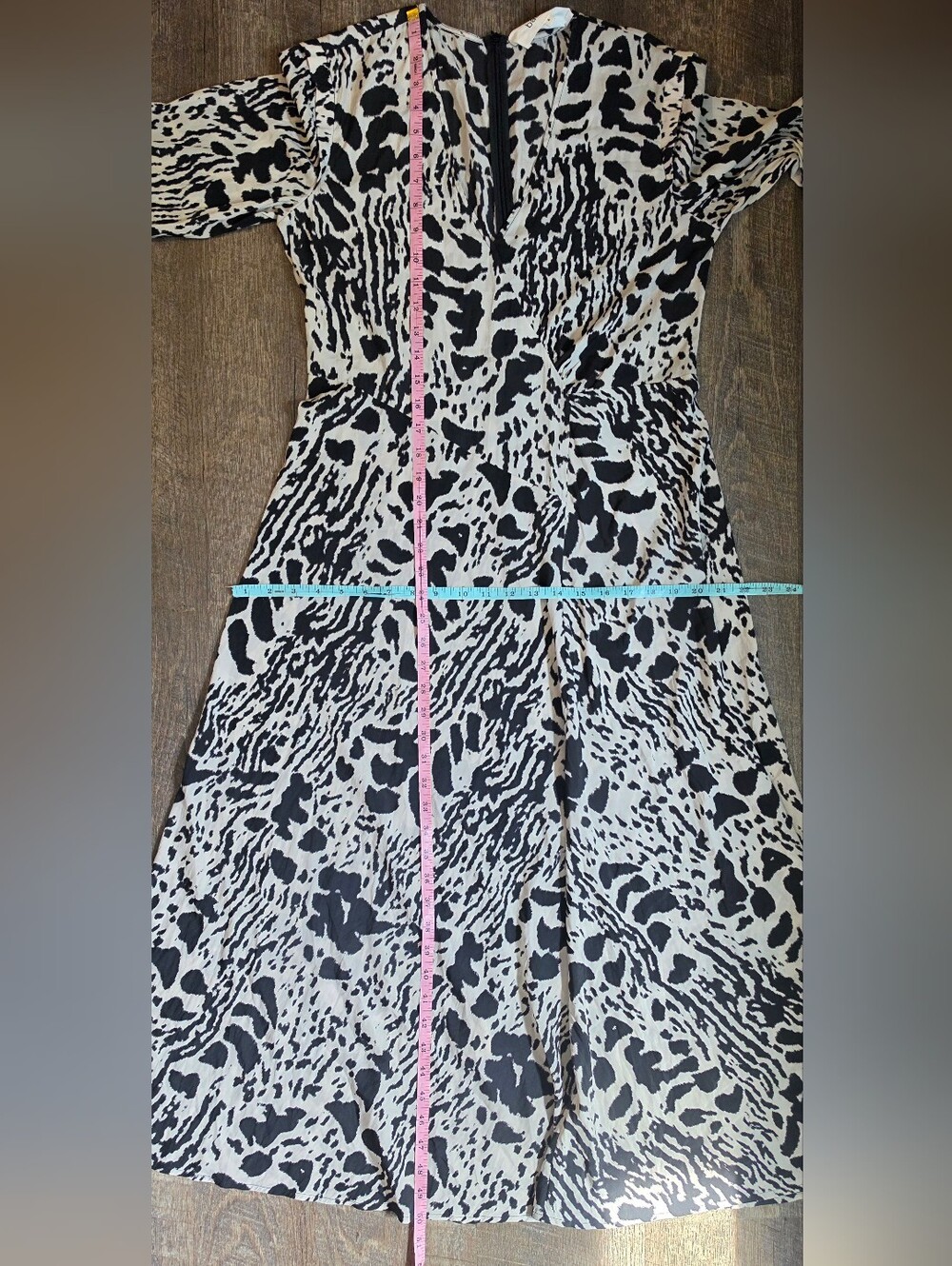 Ba&sh Paris Olga Midi Dress Womens 6 Black Ecru Abstract Animal Print Fit n Flar - Picture 13 of 16